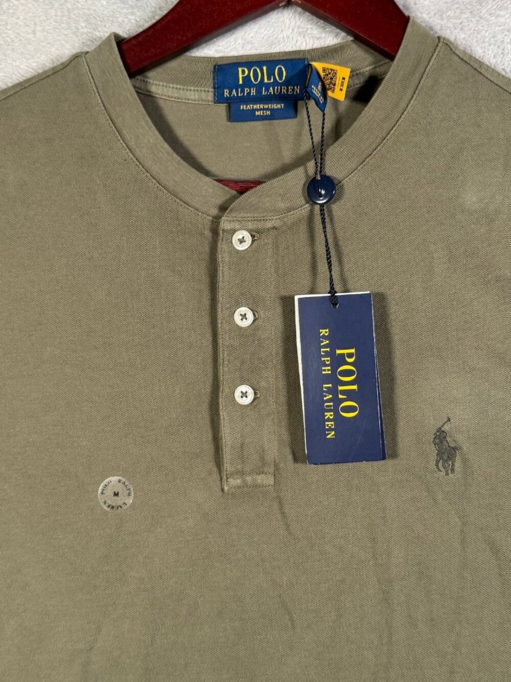Polo Ralph Lauren Henley Shirt Mens M Olive Featherweight Mesh Short Sleeve $85
